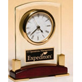 Beveled Glass Desktop Clock w/ Rosewood Base (6"x7 3/4")